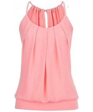 Thermal Underwear Women Summer Loose Vest Wrinkled O Neck Tank Tops Cami Blouse - Pink - CJ18EQ3X5X9