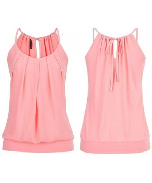 Thermal Underwear Women Summer Loose Vest Wrinkled O Neck Tank Tops Cami Blouse - Pink - CJ18EQ3X5X9