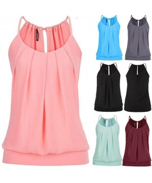 Thermal Underwear Women Summer Loose Vest Wrinkled O Neck Tank Tops Cami Blouse - Pink - CJ18EQ3X5X9