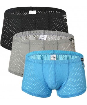 Boxer Briefs Men's Sexy Mesh Underwear Boxer Shorts Low Waist See-Through Sheer Swim Trunks Swimwear - Ba+bu+gr - C518YEWMOSM