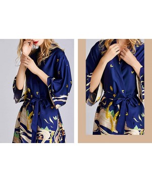 Robes Women's Silky Floral Kimono Plus Size Robes Short Bathrobe Sexy Nightwear for Bride Bridesmaids Lingerie - Blue - CP197...