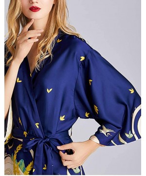 Robes Women's Silky Floral Kimono Plus Size Robes Short Bathrobe Sexy Nightwear for Bride Bridesmaids Lingerie - Blue - CP197...