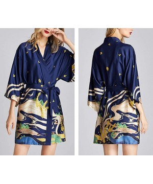 Robes Women's Silky Floral Kimono Plus Size Robes Short Bathrobe Sexy Nightwear for Bride Bridesmaids Lingerie - Blue - CP197...