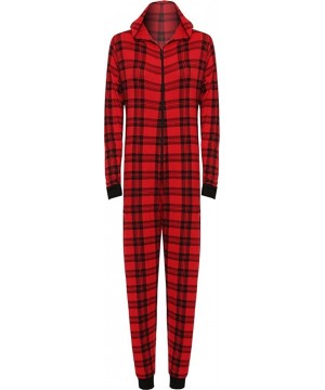 Sets WOMEN ONESIE FASHION PRINTED PLAYSUIT HOODED LADIES JUMPSUIT ROMPER - Red Tartan - CK12NV51SCX