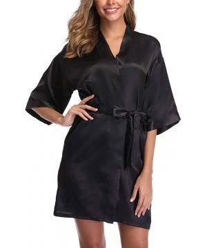 Robes Women's Satin Kimono Robes Short Wedding Bathrobes Bridal Party Dressing Gown - Black - CP18SLUOOEU