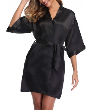 Robes Women's Satin Kimono Robes Short Wedding Bathrobes Bridal Party Dressing Gown - Black - CP18SLUOOEU