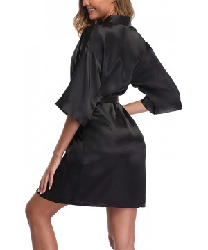 Robes Women's Satin Kimono Robes Short Wedding Bathrobes Bridal Party Dressing Gown - Black - CP18SLUOOEU