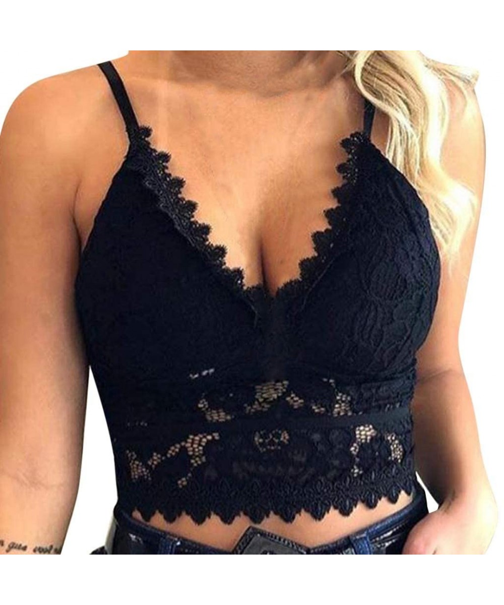 Camisoles & Tanks Women Plus Size Vest Crop Wireless Bra Lingerie Sexy V-Neck Underwear Camisole - Black - C1196R7HZSX