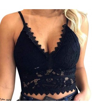 Camisoles & Tanks Women Plus Size Vest Crop Wireless Bra Lingerie Sexy V-Neck Underwear Camisole - Black - C1196R7HZSX