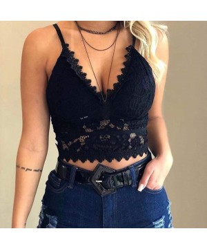 Camisoles & Tanks Women Plus Size Vest Crop Wireless Bra Lingerie Sexy V-Neck Underwear Camisole - Black - C1196R7HZSX