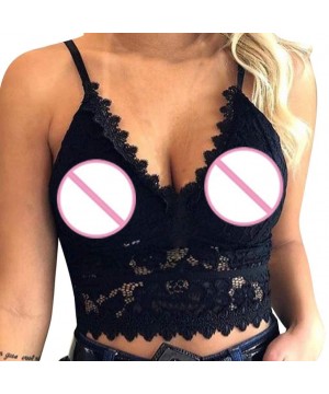 Camisoles & Tanks Women Plus Size Vest Crop Wireless Bra Lingerie Sexy V-Neck Underwear Camisole - Black - C1196R7HZSX