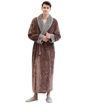 Robes Mens Flannel Long Rob Soft Warm Bathrobe Housecoat Splice Thicken Coral Fleece Robe Bathrobe Gown Pajamas Sleepwear - C...