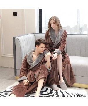 Robes Mens Flannel Long Rob Soft Warm Bathrobe Housecoat Splice Thicken Coral Fleece Robe Bathrobe Gown Pajamas Sleepwear - C...