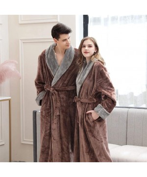 Robes Mens Flannel Long Rob Soft Warm Bathrobe Housecoat Splice Thicken Coral Fleece Robe Bathrobe Gown Pajamas Sleepwear - C...