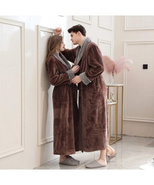 Robes Mens Flannel Long Rob Soft Warm Bathrobe Housecoat Splice Thicken Coral Fleece Robe Bathrobe Gown Pajamas Sleepwear - C...