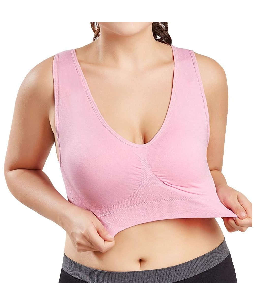 Robes Tops for Women Fashion 2019-Women Pure Color Plus Size Ultra-Thin Large Bra Sports Bra Full Bra Cup Tops - Pink - CI18T...