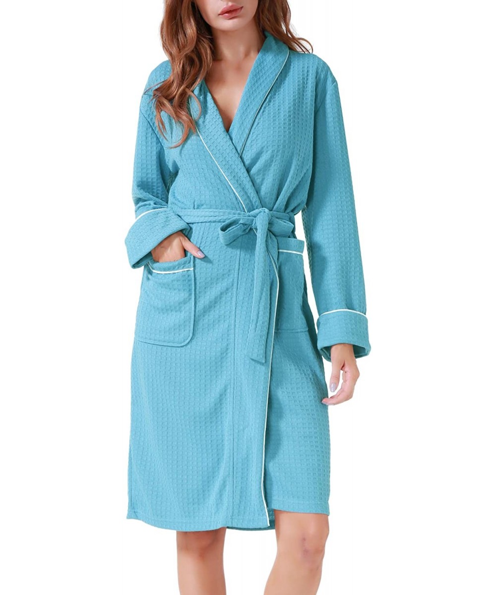 Robes Women Men Hotel Spa Waffle Weave Kimono V Neck Sleepwear Bathrobe - Light Blue - CV186UZIT95