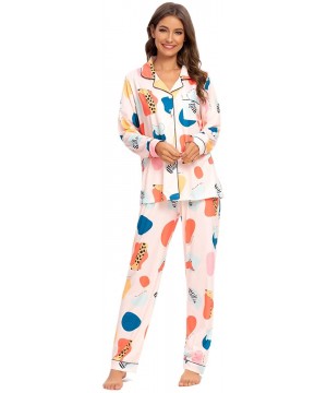 Sets Women's Pajamas Sets Button Down Floral Pjs 2-Piece Sleepwear Set for Ladies Lounge Pants - Pinkcolorful - CM1944WTW2T