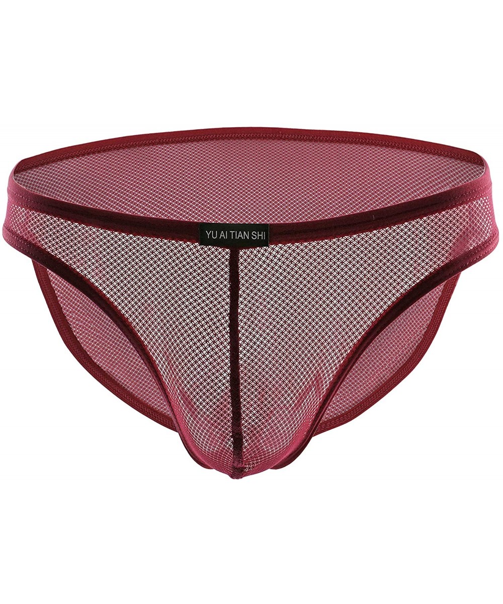 Briefs B1166 Men's Sexy Gauze mesh Underwear Briefs - Wine Red - CW17Z79M9EH