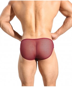 Briefs B1166 Men's Sexy Gauze mesh Underwear Briefs - Wine Red - CW17Z79M9EH