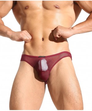 Briefs B1166 Men's Sexy Gauze mesh Underwear Briefs - Wine Red - CW17Z79M9EH