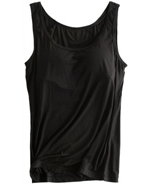 Camisoles & Tanks Women's Basic Solid Modal Padded Spaghetti Strap Tank Top - A-black - C118ROQTQ7L