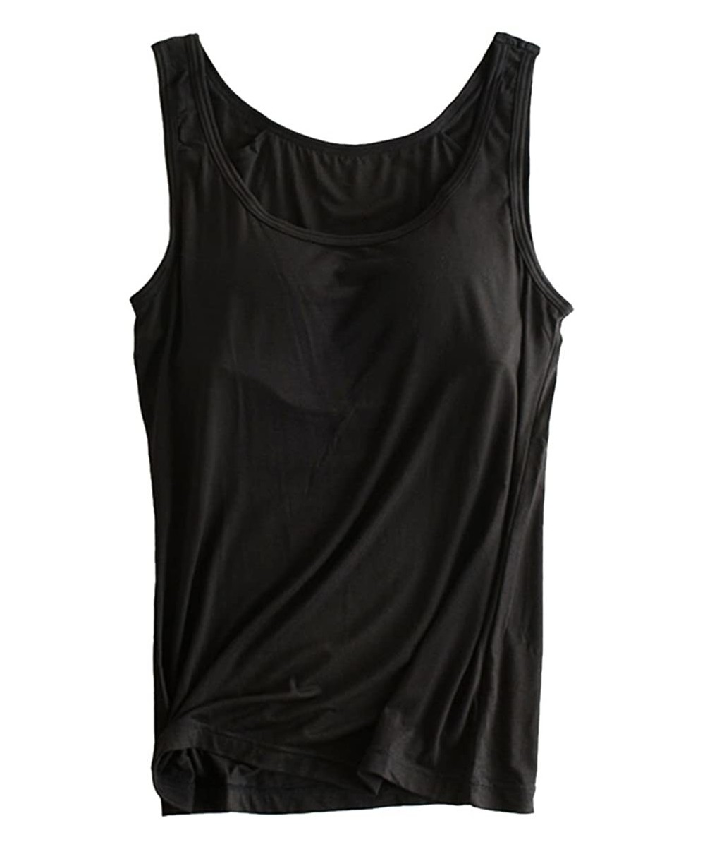 Camisoles & Tanks Women's Basic Solid Modal Padded Spaghetti Strap Tank Top - A-black - C118ROQTQ7L