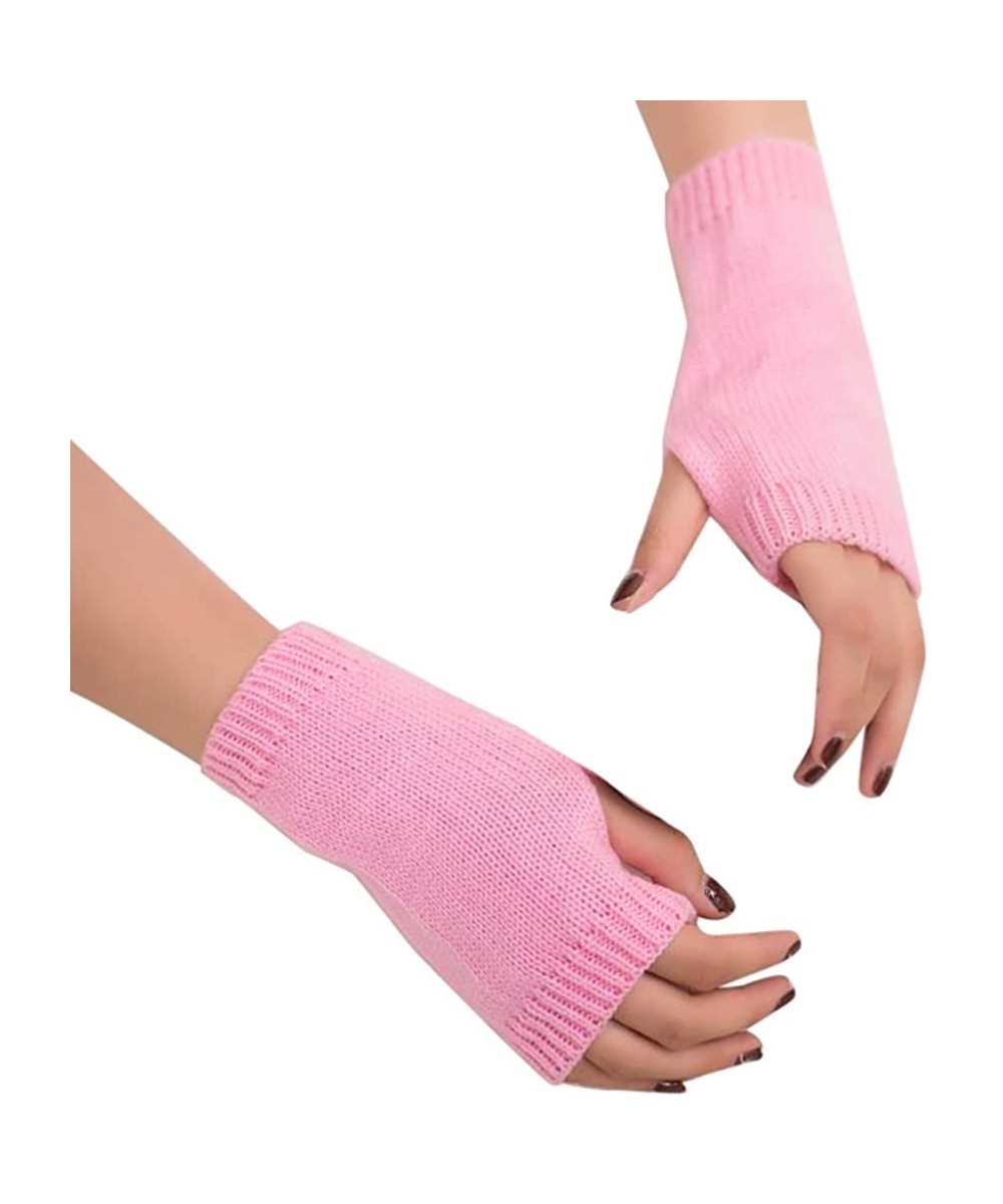 Shapewear Women Girl Knitted Arm Fingerless Warm Winter Gloves Soft Warm Mitten Hot Sale! - Pink - C618LMZCUG6