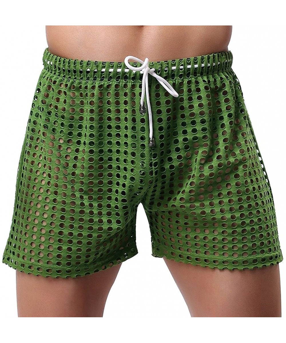 Boxers US Mens Hollow Openwork Drawstring Lounge Underwear Boxer Shorts - Green - CO182LRQCX7