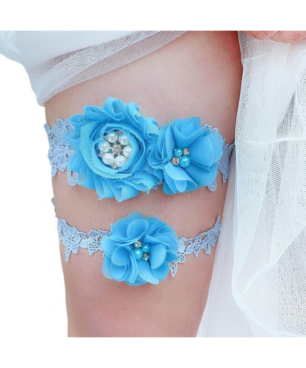 Garters & Garter Belts Womens Sexy Lace Wedding Garter Set for Bride Party Prom Garters 2 Pcs - 3-blue - CJ1927ZR8AO