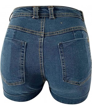 Panties Denim Short Women Summer Solid Jeans Female Pockets Short Pants - Blue - C8196WYYNRS