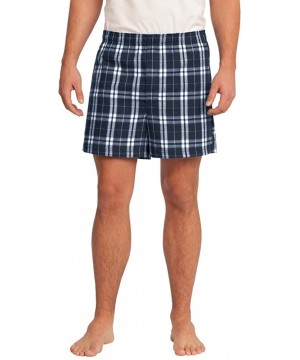 Boxers Young Mens Flannel Plaid Boxer Short - True Navy - C8125X2IUH1