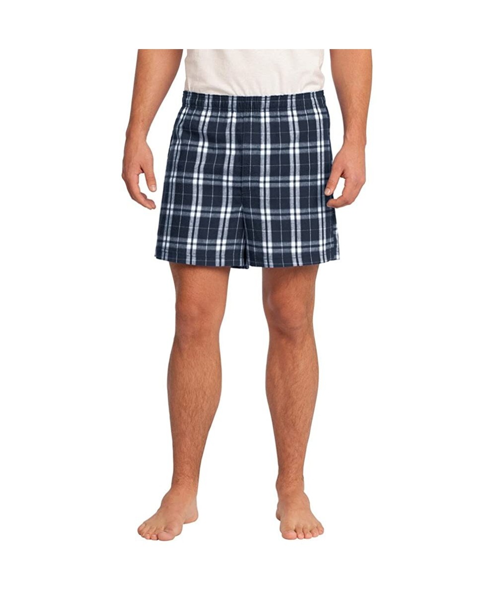 Boxers Young Mens Flannel Plaid Boxer Short - True Navy - C8125X2IUH1