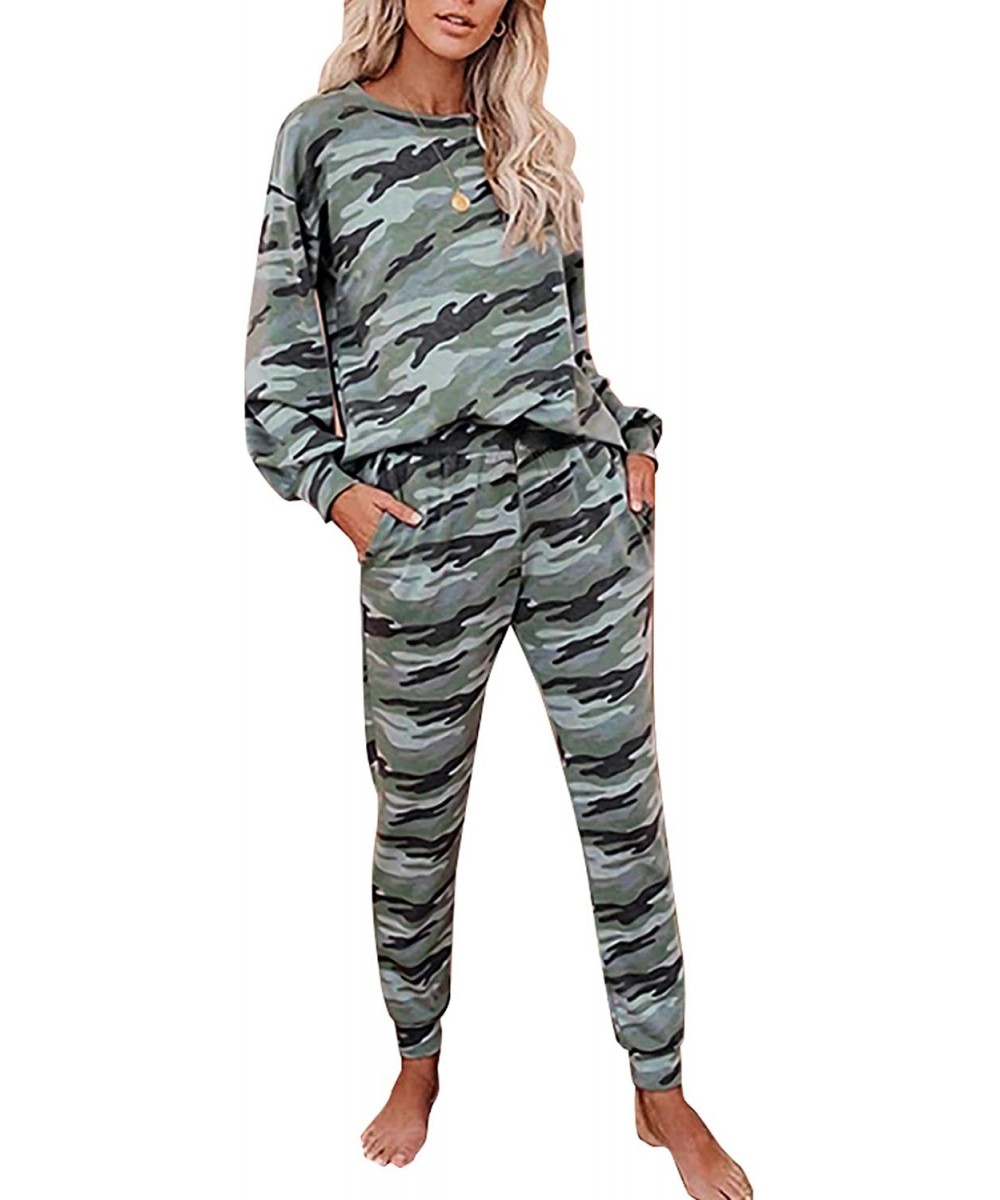 Sets Women's Casual 2 Piece Outfits Tie Dye Pajama Set Long Sleeve Top + Jogger Pants Trousers Sleepwear with Pockets - F-cam...