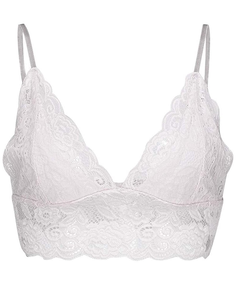 Bras Bralettes for Women - Floral Lace Bra Padded Triangle Lingerie Sexy V-Neck Underwear Racerback Lace Bralette - White Bra...