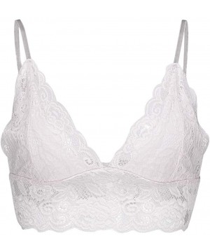 Bras Bralettes for Women - Floral Lace Bra Padded Triangle Lingerie Sexy V-Neck Underwear Racerback Lace Bralette - White Bra...