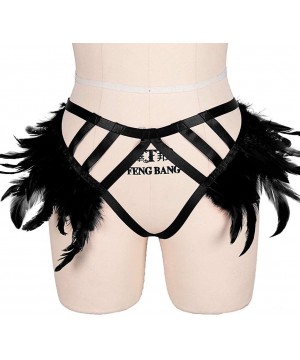 Garters & Garter Belts Women's Punk Feather Harness Frame Garter Belts Strappy Stockings Body Rave Clothing - Black - CJ1904S...