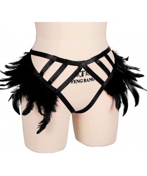 Garters & Garter Belts Women's Punk Feather Harness Frame Garter Belts Strappy Stockings Body Rave Clothing - Black - CJ1904S...