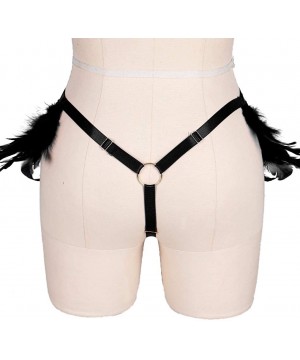 Garters & Garter Belts Women's Punk Feather Harness Frame Garter Belts Strappy Stockings Body Rave Clothing - Black - CJ1904S...