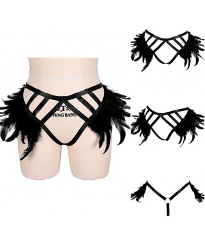 Garters & Garter Belts Women's Punk Feather Harness Frame Garter Belts Strappy Stockings Body Rave Clothing - Black - CJ1904S...