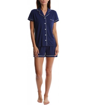 Sets Women's Short Sleeve Button Down Pajama Jammies Sleep Shirt & Shorts PJ Set - Navy Blue - CV18LY65N7Z