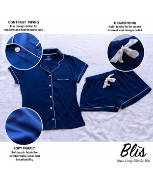 Sets Women's Short Sleeve Button Down Pajama Jammies Sleep Shirt & Shorts PJ Set - Navy Blue - CV18LY65N7Z