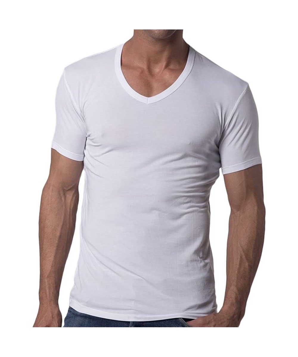 Undershirts Men's Modal V-Neck T-Shirt - White - C418ACM2M83