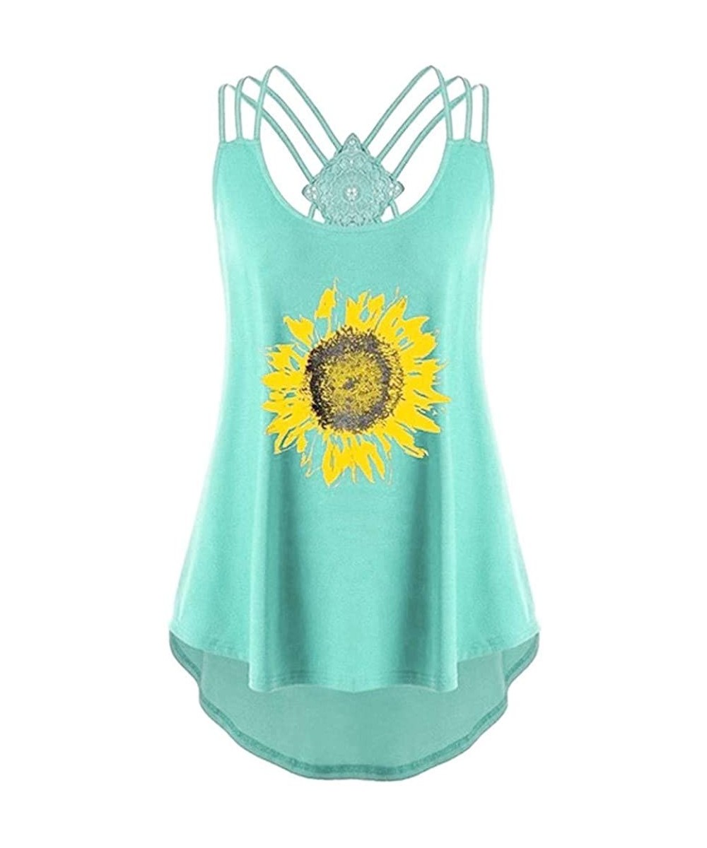 Shapewear Women's Sleeveless Vest Summer Bandage Flower Print T-Shirt Top Casual Lace Vest - X-green - C018WE3Z369