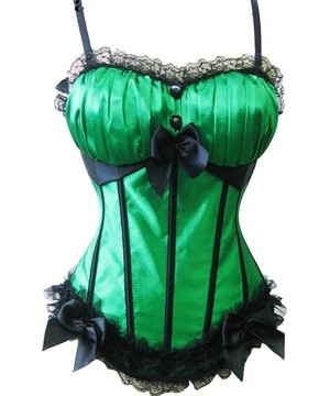 Bustiers & Corsets Women Satin Bustier Corset Bow and Lace Overbust Corset Zipper Plus Size Lace Up Tops with Straps - Green ...