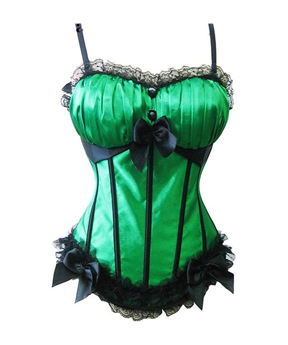 Bustiers & Corsets Women Satin Bustier Corset Bow and Lace Overbust Corset Zipper Plus Size Lace Up Tops with Straps - Green ...