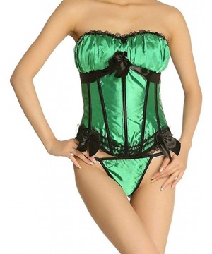 Bustiers & Corsets Women Satin Bustier Corset Bow and Lace Overbust Corset Zipper Plus Size Lace Up Tops with Straps - Green ...