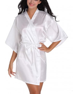 Robes Women's Satin Short Kimono Robes Pure Color Silk Sexy Lingerie Sleepwear Bridesmaid Robe Bathrobe - White - CA190MQ34OQ