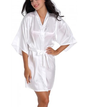 Robes Women's Satin Short Kimono Robes Pure Color Silk Sexy Lingerie Sleepwear Bridesmaid Robe Bathrobe - White - CA190MQ34OQ