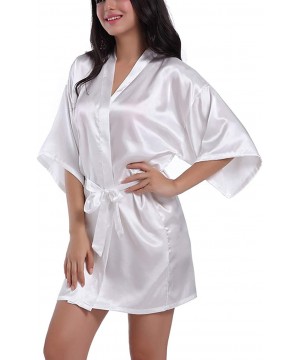 Robes Women's Satin Short Kimono Robes Pure Color Silk Sexy Lingerie Sleepwear Bridesmaid Robe Bathrobe - White - CA190MQ34OQ